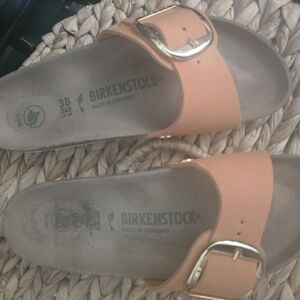 Birkenstock Women's Sandals in Orange with Gold Buckle